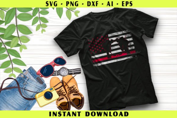 Hockey with USA American Flag Graphics for T-Shirt Designs