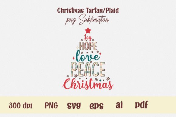 Joy Hope Love Christmas Plaid Saying PNG Graphics