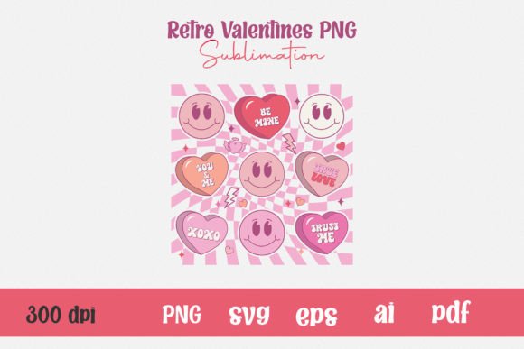 Retro Valentines PNG Sublimation Graphics for T-Shirt Designs